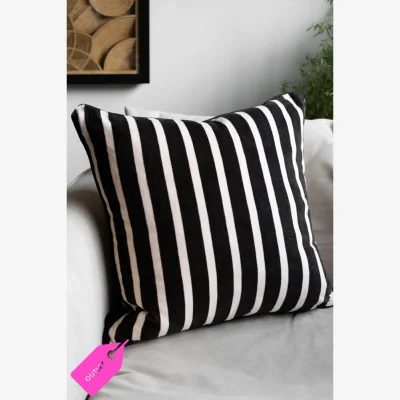 Rockett St George Monochrome Striped Velvet Cushion Cover - SECONDS