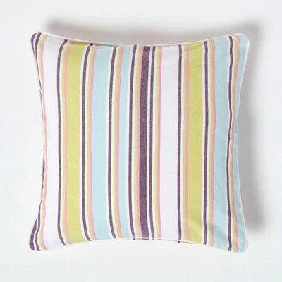 The Range Homescapes Cotton Osaka Green Stripe Cushion Cover - Green / 45cm