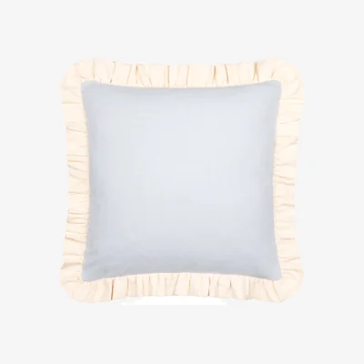 The Range Effie Cotton Plain Ruffle Cushion Cover - Sky Blue-Vintage Cream