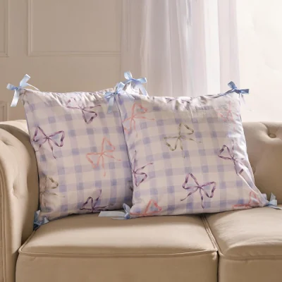 The Range OHS Bow Print Cushion Covers - Blue / 45cm / 2