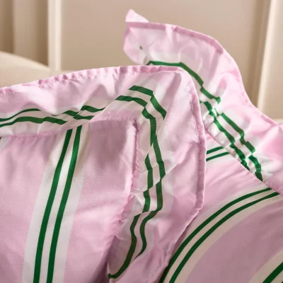 The Range OHS Striped Frill Cushion Covers - Pink/Green / Machine washable at 30°C. Tumble dry friendly. Do not bleach or iron.