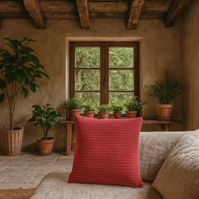 The Range Verezzi Ribbed Red Cushion Covers Set of 2 - Red