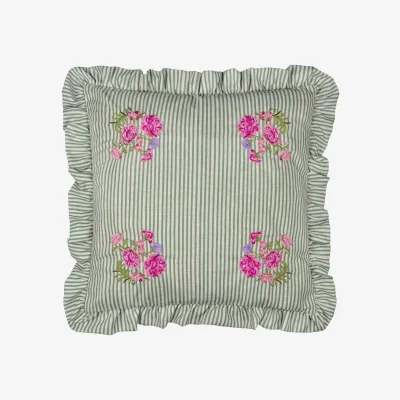The Range Martha Ruffle Embroidered Cushion Cover - Sage