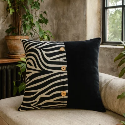 The Range Vernazza Set of 2 Zebra Contrast Cushion Covers - Black