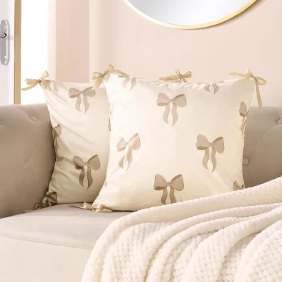 The Range OHS Bow Print Cushion Covers - Cream / 2 / 45cm