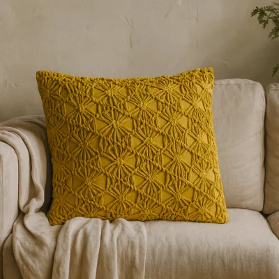 The Range Set of 2 Hautvillers Mustard Woven Cushion Covers - Yellow