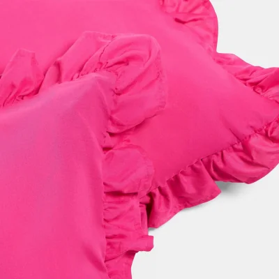 The Range OHS Gingham Check Frill Cushion Covers - Hot Pink / 2 / Machine washable at 30°C. Tumble dry friendly. Do not bleach or iron.
