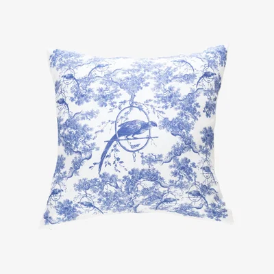 Wolf & Badger Blue Toile De Jouy Silk Cushion Cover ''Castlebird'' Castlebird Rose