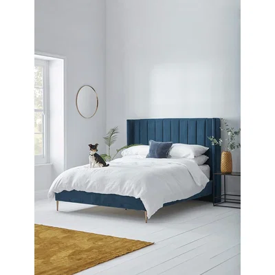 Cox and Cox Fluted Velvet Super King Bed - Deep Blue