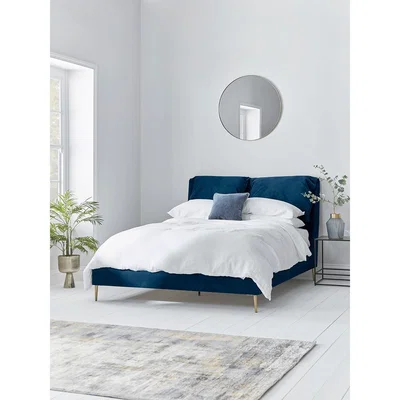 Cox and Cox NEW Pillowy Velvet Super King Bed - Deep Blue