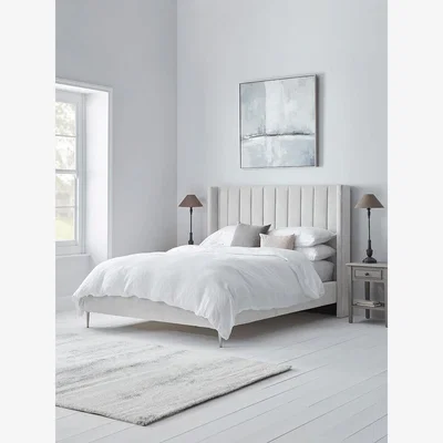 Cox and Cox Fluted Velvet Super King Bed - Soft Grey