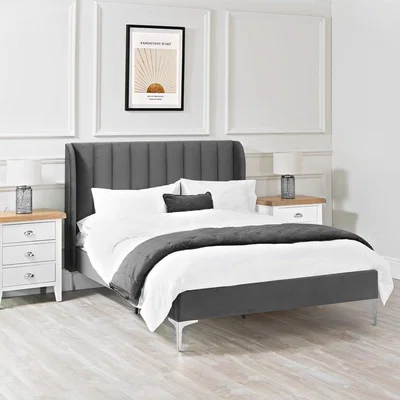 Chiltern Oak Furniture Soho Super King Size Bed Frame Grey Velvet