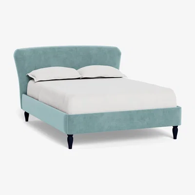Heal's Heal's Darcey Bed Super King Smart Luxe Velvet Mineral Blue Stained Oak Feet