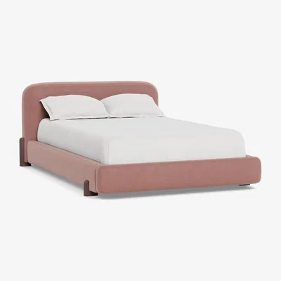 Heal's Heal's Nuvola Super King Bed Smart Luxe Velvet Dusky Pink Natural Oak Feet