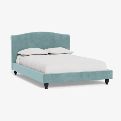 Heal's Heal's Devon Super King Bed Smart Luxe Velvet Mineral Blue Walnut Stained Feet
