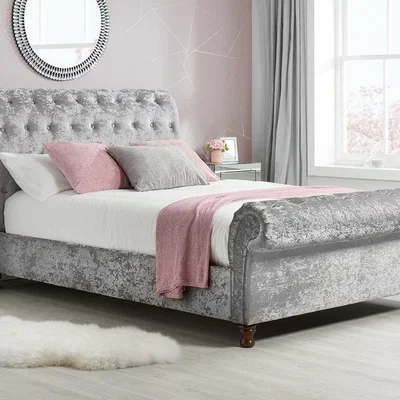 Olivia's Olivia's Caspian Bed in Steel Crushed Velvet / Super Kingsize