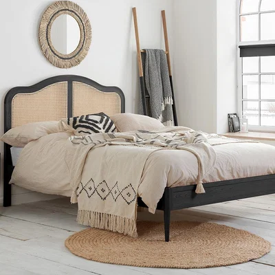 Olivia's Olivia's Lincoln Rattan Bed in Black / Super Kingsize