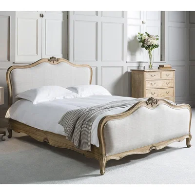 Olivia's Gallery Direct Chic Super King Linen Upholstered Bed in Weathered Wood