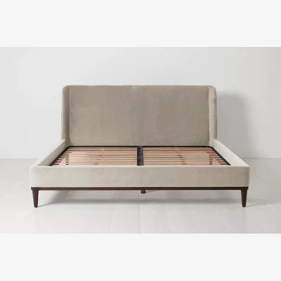 Downtown Swyft Bed 02 Bed Frame - Velvet Bone - Double, Faux Leather - ["Cream","Beige"], ["Single","Double","King","Super King"]