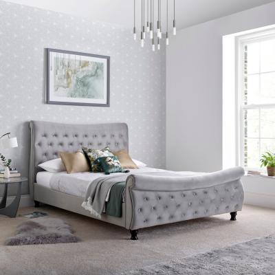 The Range Oxford Grey Velvet Chesterfield Sleigh Bed - Grey / Superking