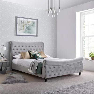 The Range Oxford Grey Velvet Chesterfield Sleigh Bed - Grey / Superking