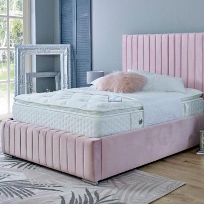 The Range Savoy Panel Line Design Upholstered Soft Velvet Bed   - Pink / Superking