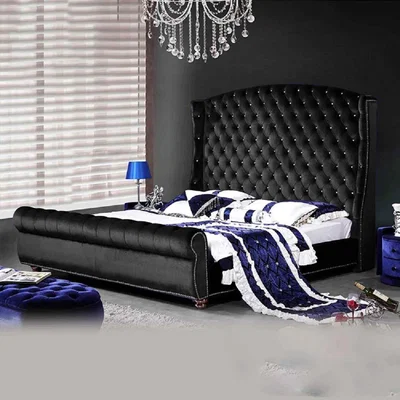 The Range Ragnild Upholstered Plush Velvet Bed Frame - Black / Super King