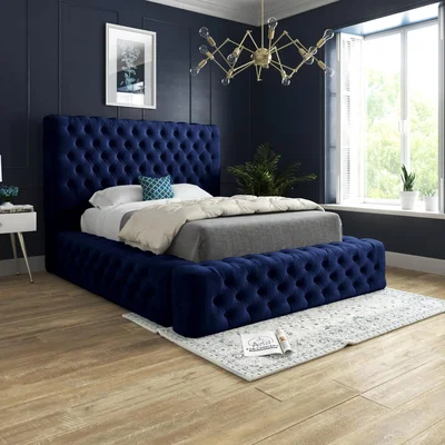 The Range Grand Milan Pleated Upholstery Bed Frame - Blue / Superking
