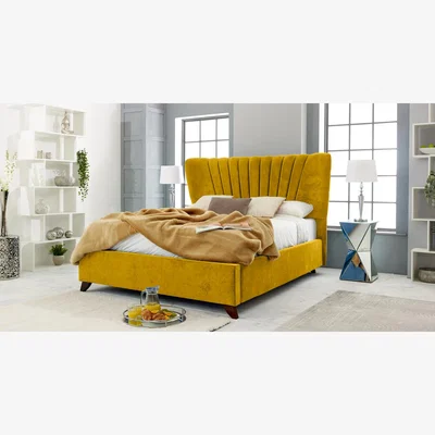 The Range Dura Plush 4 inch solid thick Bed Frame with Winged Headboard - Mustard Gold / Single