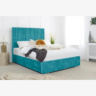 The Range Fabio Plush 4 Inch Solid Thick Bed Frame With Lined Headboard - Teal / Superking