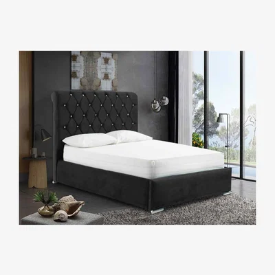 The Range Mattia Upholstered Plush Velvet Bed Frame - Black / Super King / 362kg