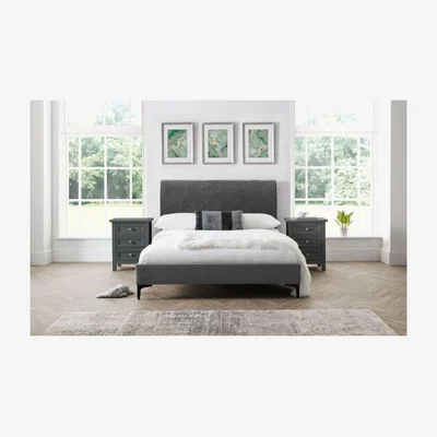 The Range Diamond Premium Quilted Velvet Bed - Grey / Super King