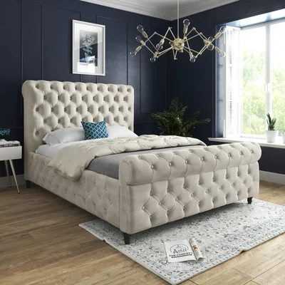 The Range Savana Sleigh Upholstered Soft Velvet Bed Frame - Cream / Superking