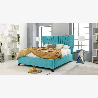 The Range Dura Plush 4 Inch Solid Thick Bed Frame With Winged Headboard - Teal / Superking
