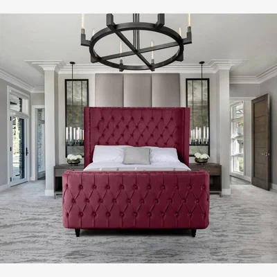 The Range Ornella Plush Velvet Bed Frame - Maroon / Superking