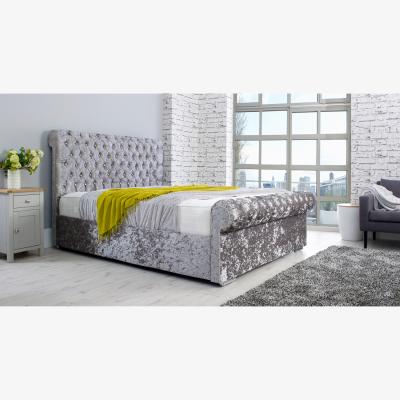 The Range Santino Crush 4 Inch Solid Thick Bed Frame With Chesterfield Headboard - Silver / Superking