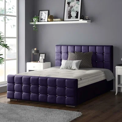 The Range Cube Chesterfield Plush Velvet Bed Frame with Diamonds - Plum / Superking