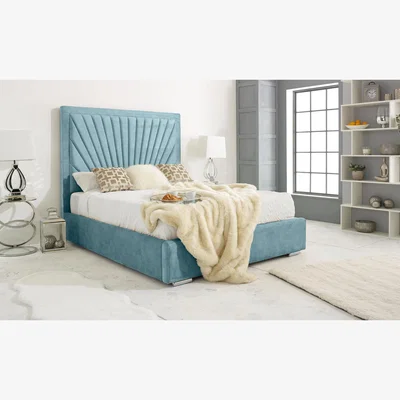 The Range Downtown Plush 4 inch solid thick Bed Frame with Sunburst Headboard - Duck Egg / Double