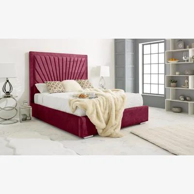 The Range Downtown Plush 4 inch solid thick Bed Frame with Sunburst Headboard - Maroon / King