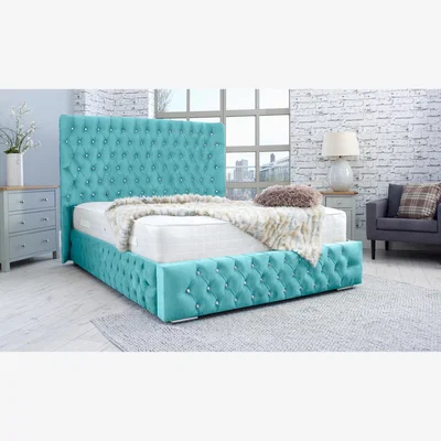 The Range Bello Plush 4 Inch Solid Thick Bed Frame With Curved Headboard - Teal / Superking
