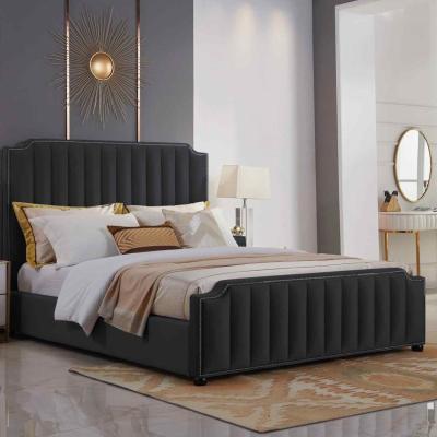 The Range Krissa Upholstered Plush Velvet Bed Frame - Black / Superking