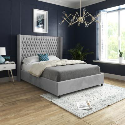The Range Volta Straight Winged Upholstered Soft Velvet Bed Frame - Grey / Superking
