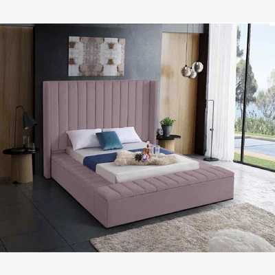 The Range Juan Upholstered Plush Velvet Bed Frame - Pink / 30cm / Superking / 195cm
