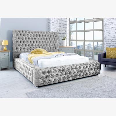 The Range Enigma Crush 4 Inch Solid Thick Bed Frame With Chesterfield Headboard - Silver / Superking