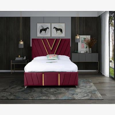 The Range Vianca Plush Velvet Bed Frame - Maroon / Superking