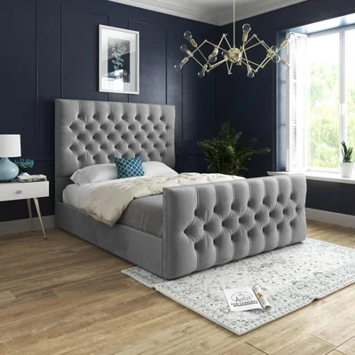 The Range Novara Upholstered Soft Velvet Bed Frame - Grey / Superking
