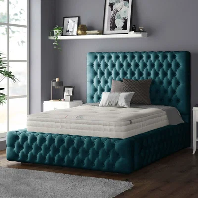 The Range Royal Cushioned Chesterfield Plush Velvet Bed Frame 5 Inch Border - Mallard / Superking