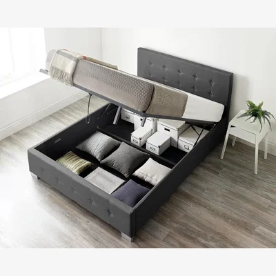 The Range Aspire End Lift Ottoman Storage Bed Super King, Black Linen - Black Linen Fabric