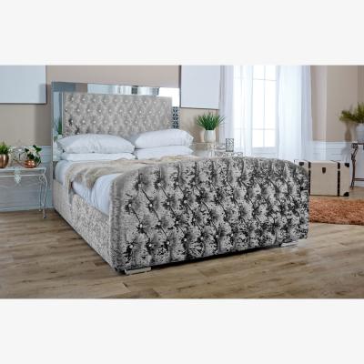 The Range Skipton Crush 4 Inch Solid Thick Bed Frame With Mirrored Headboard - Silver / Superking