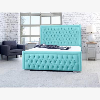 The Range Piera Plush 4 Inch Solid Thick Bed Frame With Chesterfield Headboard - Teal / Superking